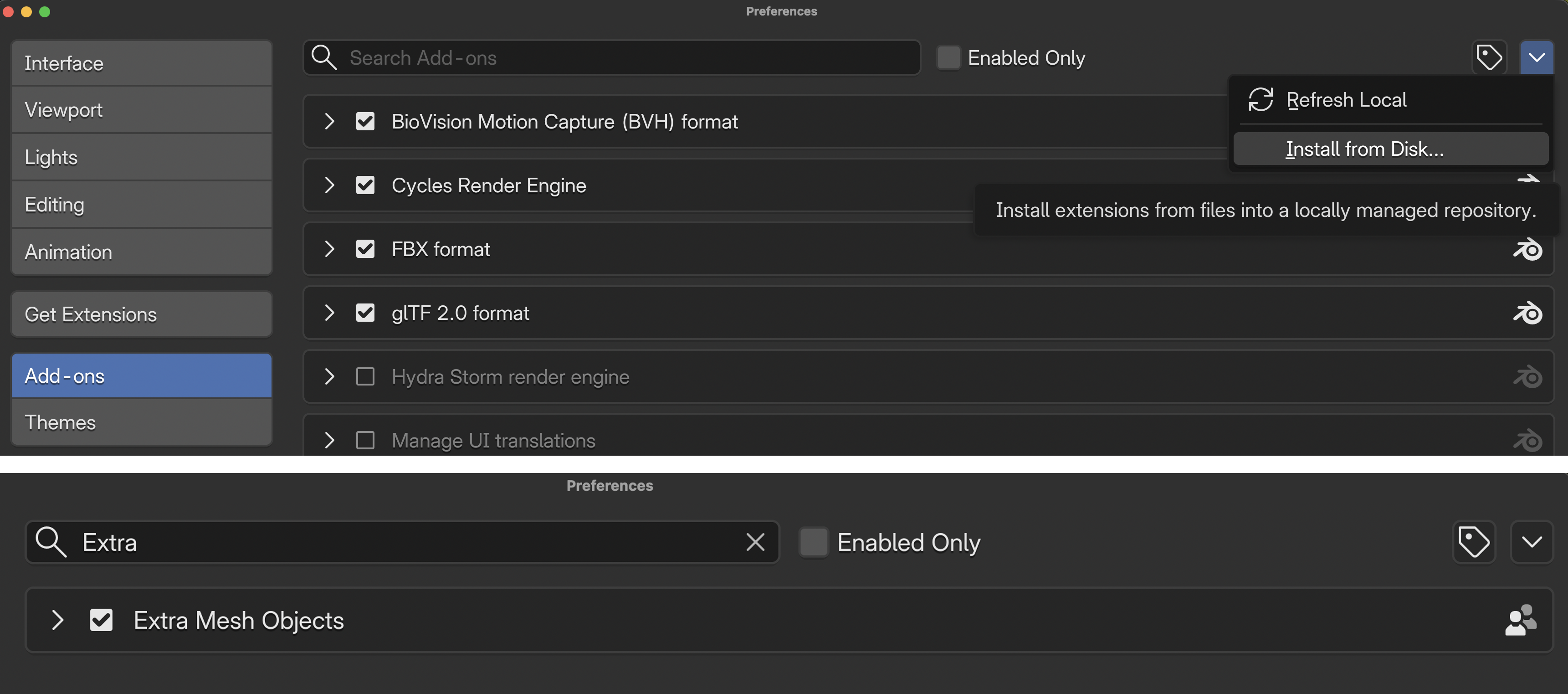 Preferences: Add-ons