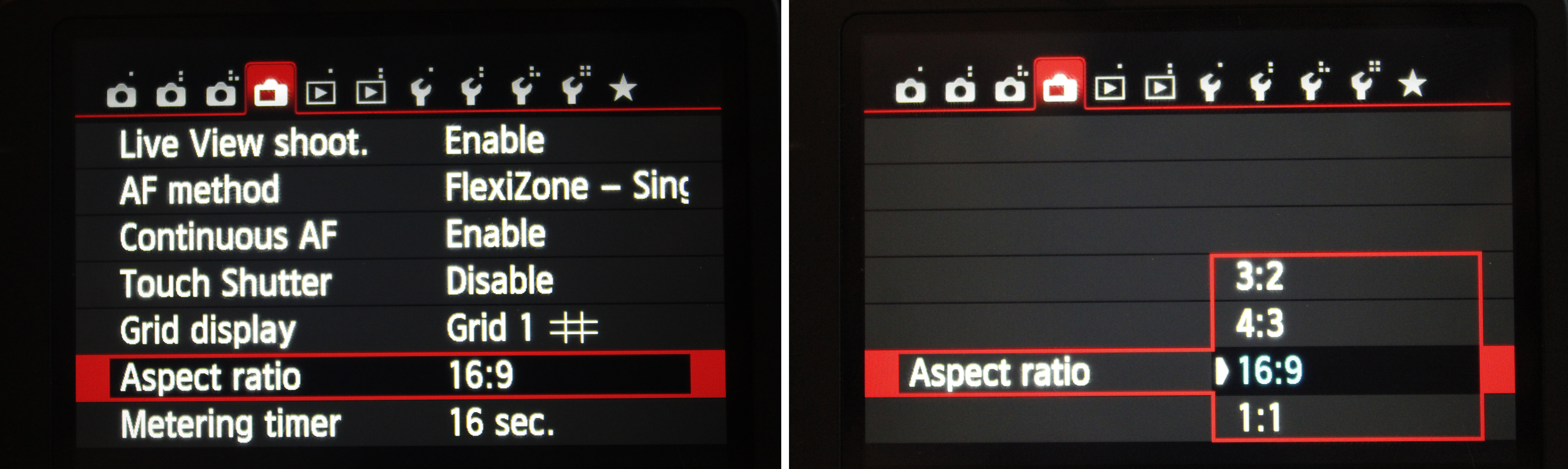 Set Aspect Ratio through the Camera MENU