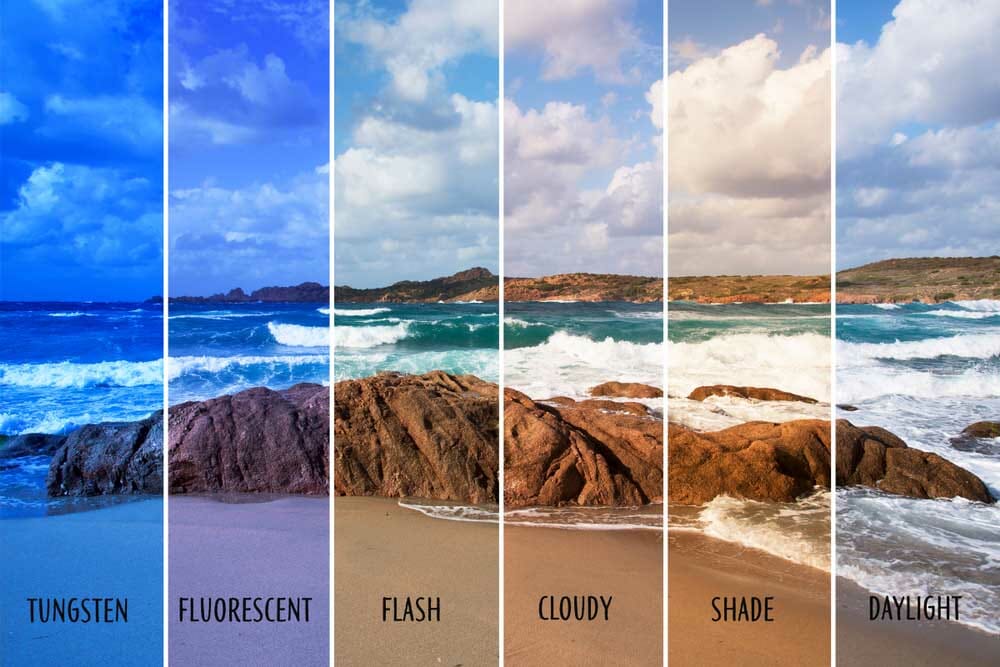 White Balance settings comparission in a beach scene showing different white profiles.