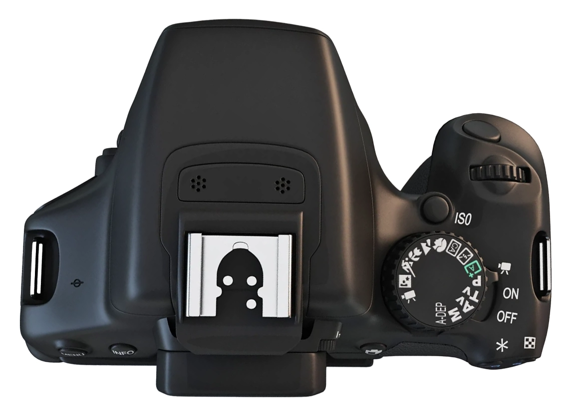 Top view of a Canon Rebel DSLR showing the main shooting controls