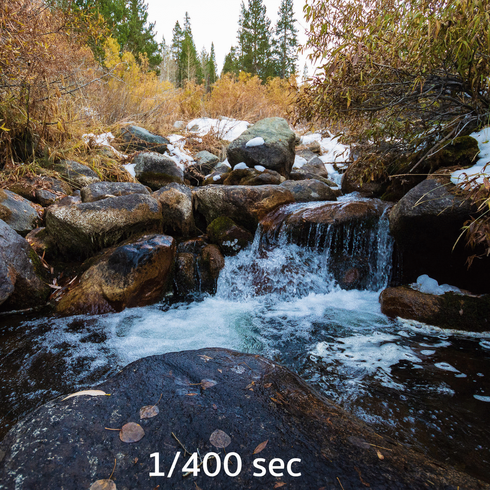 Animated comparison showing the same moving subject recorded at different shutter speeds.